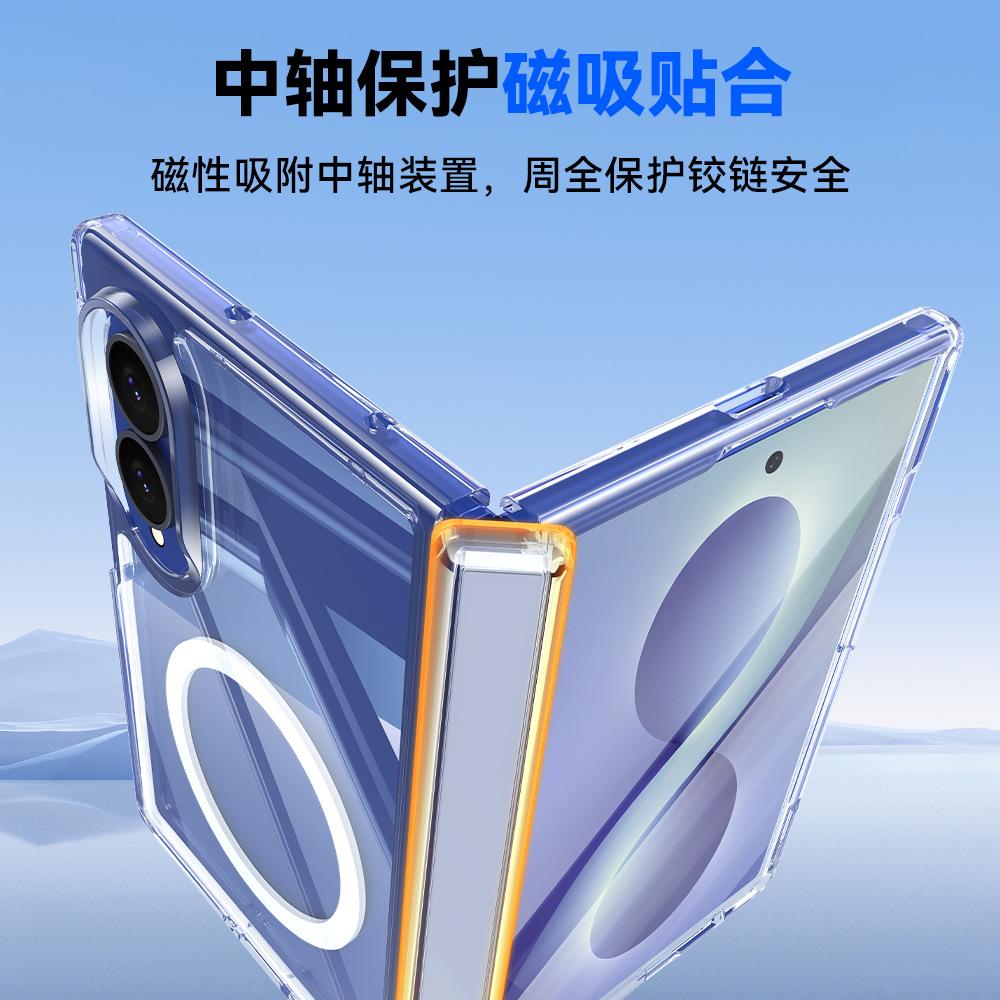 Applicable To Samsung ZFold1 Mobile Phone Case, Transparent Skin-sensitive Magnetic Ring, Central Axis Hinge W11 Case Film Integrated