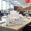 2D Flat, 1pc Tissue Box, Printed On Both Sides, Tissue Holder Featuring White Magnolia Blossoms Against a Gray Background. This Decorative Storage Box