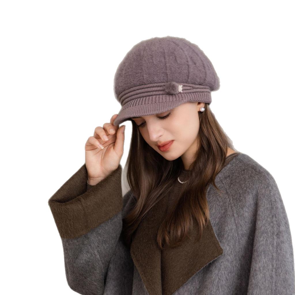 New Rabbit Fur Hat for Women Plus Velvet To Keep Warm Grandma Ear Protector Wool Knitted Hat for Middle Aged and Elderly Mothers