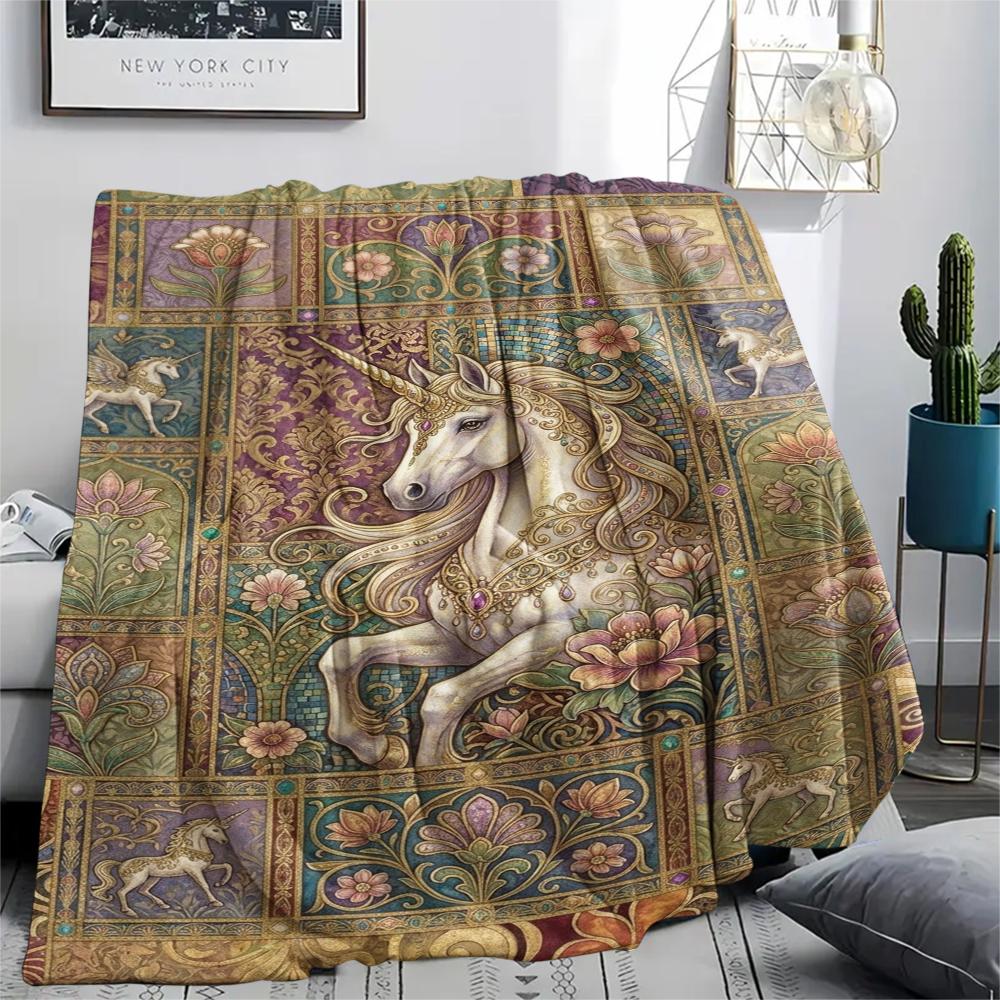 Unicorn Animal Print Flannel Blanket, High quality Comfortable for All Seasons, Home Decor, Warmth and Comfort, Perfect for Christmas Gifts139