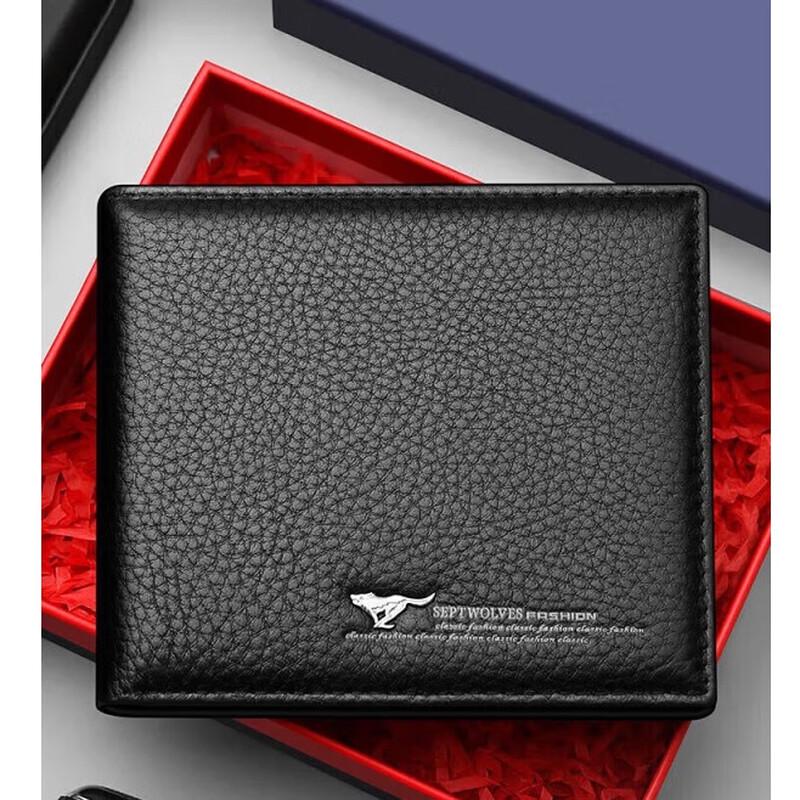 SEPTWOLVES Men s Genuine Leather Short Wallet