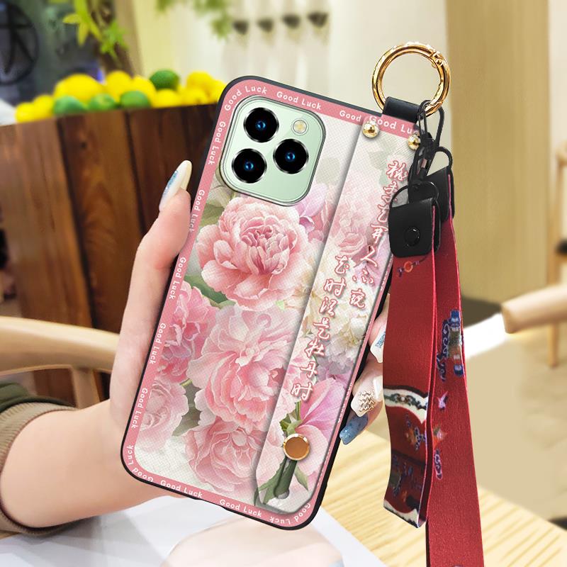 Fashion Elderly lady Phone Case For Oukitel C21 Pro Phone Holder Shockproof Anti-knock Waterproof Wrist Strap Soft case