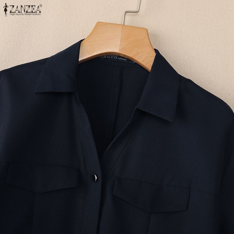 ZANZEA Damen Freizeit Umlegekragen Locker Halbarm Hemdkleid