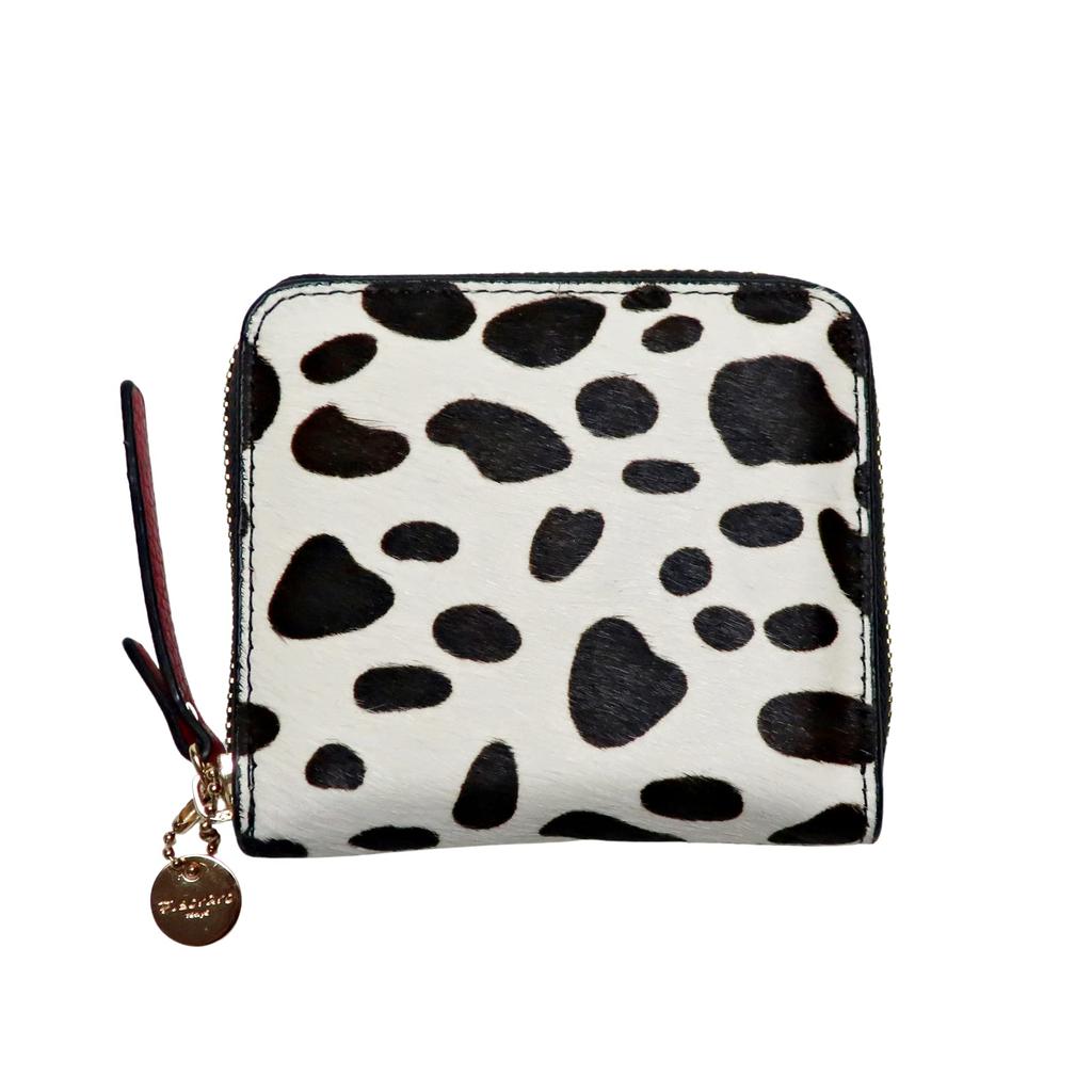 Pisoraro Harako Dalmatian Print Round Zip Mini Wallet PR242 DALMATIAN in White and Black