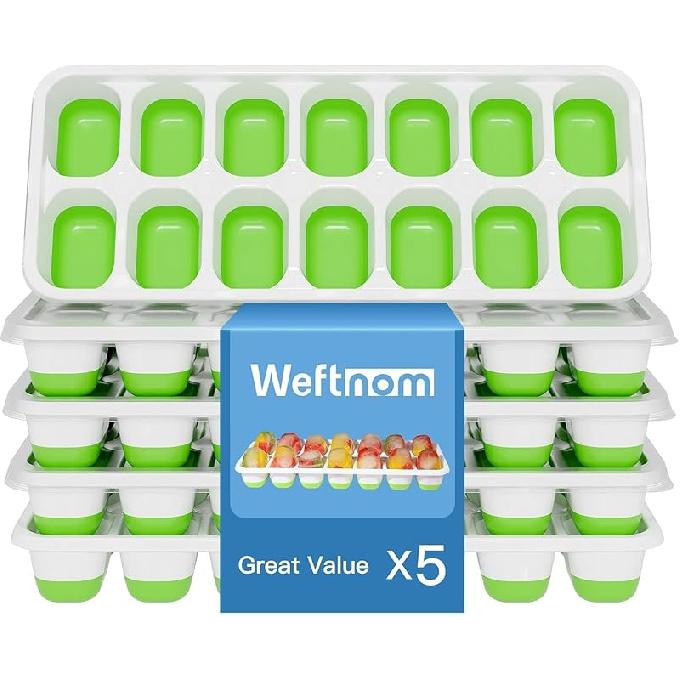 Ice Cube Tray with Lid 5 Pack, 60 Cubes Silicone Ice Cube Trays for Freezer, BPA-Free Easy Release Ice Molds, Stackable Dishwasher Safe Ice Cube