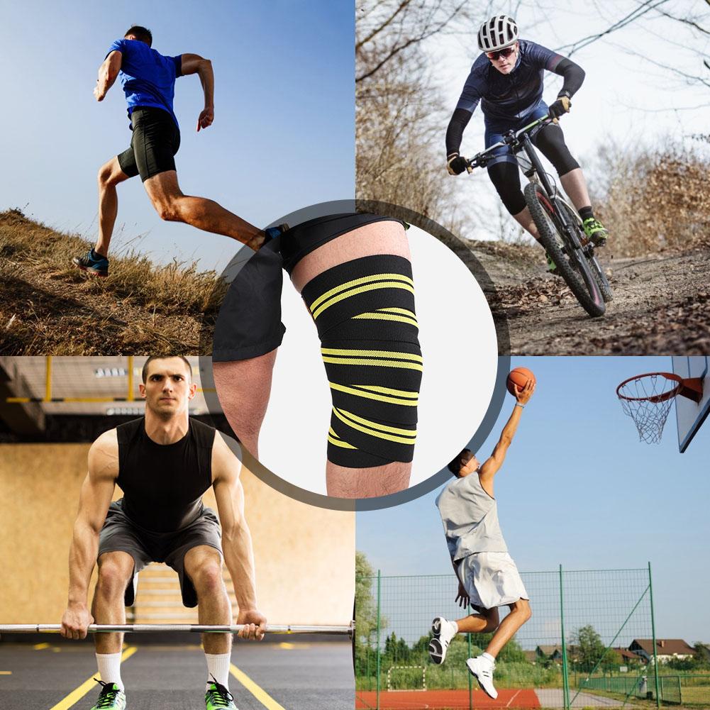 Fitness Knee Bandage Elastic Kneepad Straps for Gym Weightlifting Outdoor Sports (Black&Yellow)