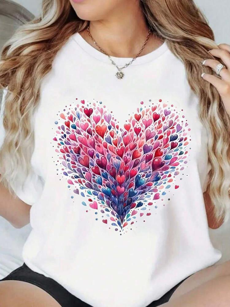 

(Asian Size) love letter trend cute Print Fashion Female Tee Top Women Clothing T Shirt Woman Short Sleeve Graphic T-shirts S