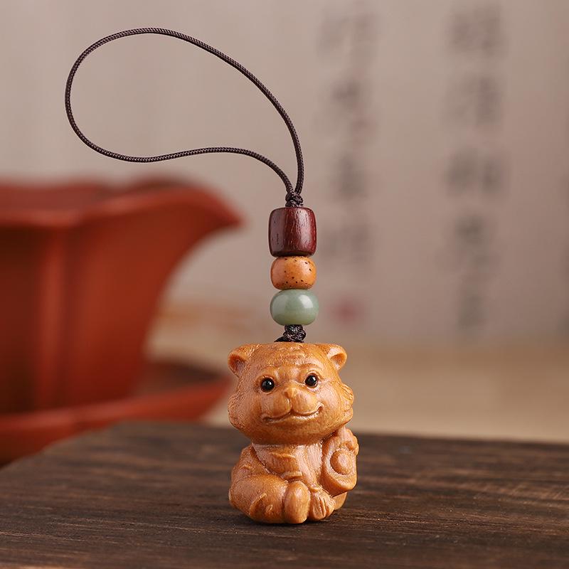 Sandalwood Zodiac Keychain Charm for Men & Women - Cute Mouse Pendant for Keys & Phones