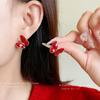 Silver Needle Dripping Oil Ankara Red Butterfly Stud Earrings Fashionable Versatile Retro Earrings Simple and Advanced Hong Kong Style Earrings Women