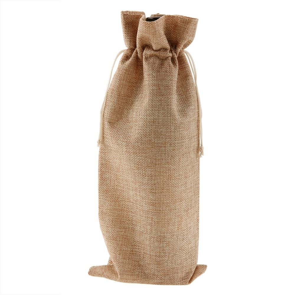 12pcs Grey Linen Fabric Wine Bag Drawstring Closure Burlap Wine Bag  Wedding Favors