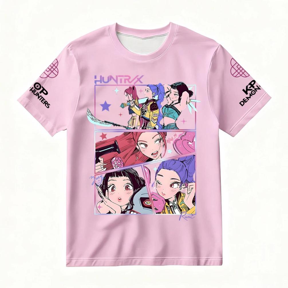 Women's Summer KPop Demon Hunters Graphic T-Shirt HUNTRX Comic Style Character Printed Top for Fashion Streetwear Casual Daily