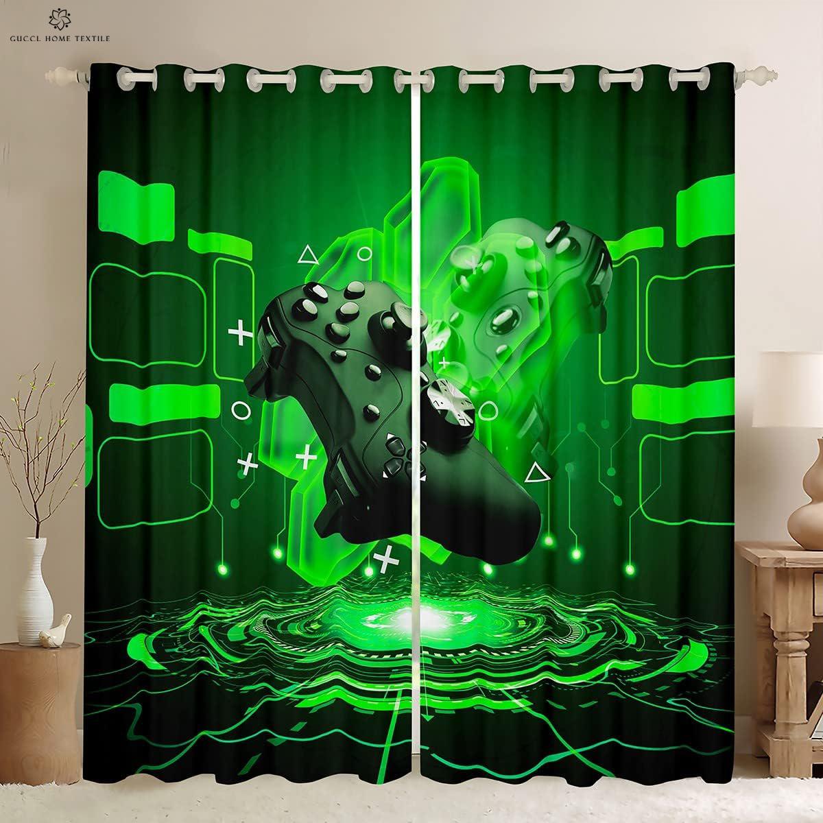 

Gaming Room Curtains Cool Game Controller Design Printing Family Room Bedchamber Gaming Decoration Curtains Home Decoration Q6186QQ-W50xH130(CM)x2PCS&Rod pocket