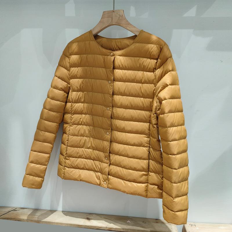 D new down jacket women's light and thin short round neck warm duck down liner versatile and thin solid color light coat tide