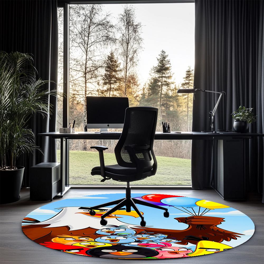 Angry Birds Printed Round Rug Carpet Chair Rug Area Rug Entryway Doormats,for Office Chair Living Room Bedroom Kitchen Room.