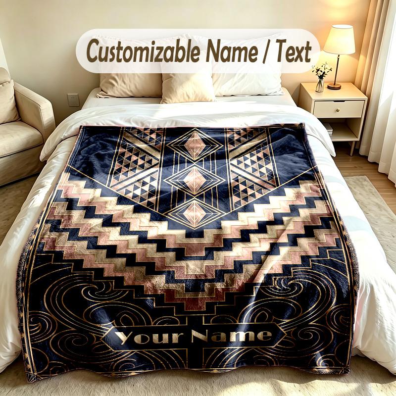 Art Deco Theme Custom Blanket Personalized Name & Text Customized Soft Warm Throw Blanket Home Decor