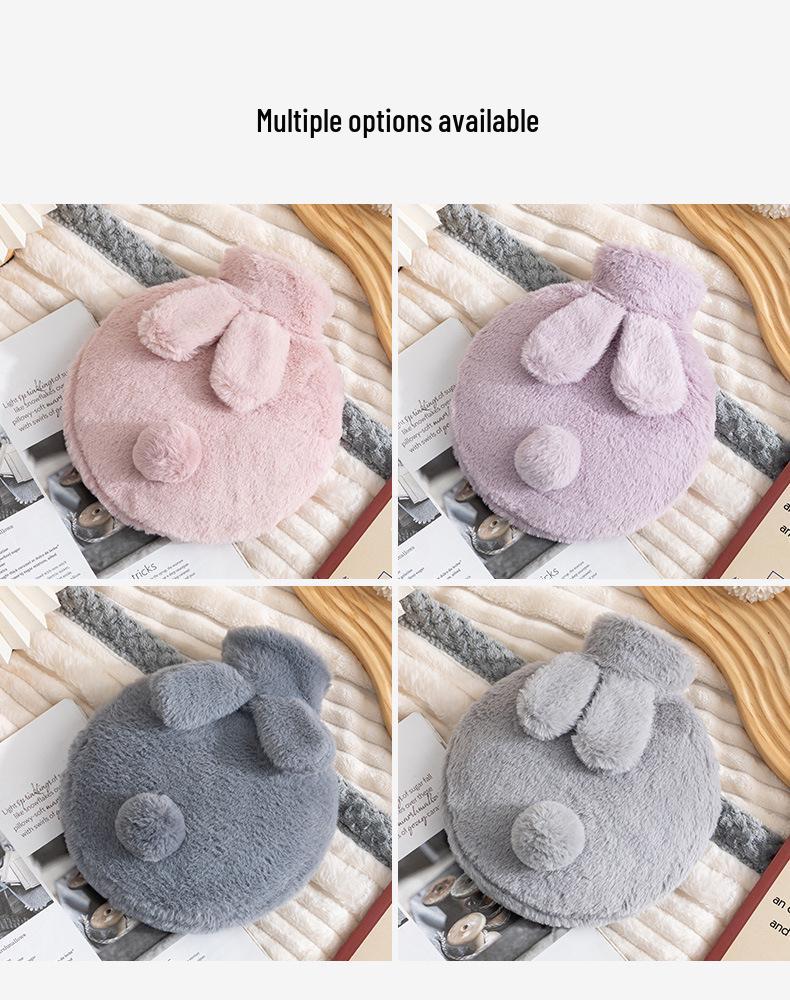 Plüsch-Wärmflasche aus Kaninchenfell im koreanischen Stil XL mit PVC-Wasserbeutel - Handwärmer & Heiße Kompresse