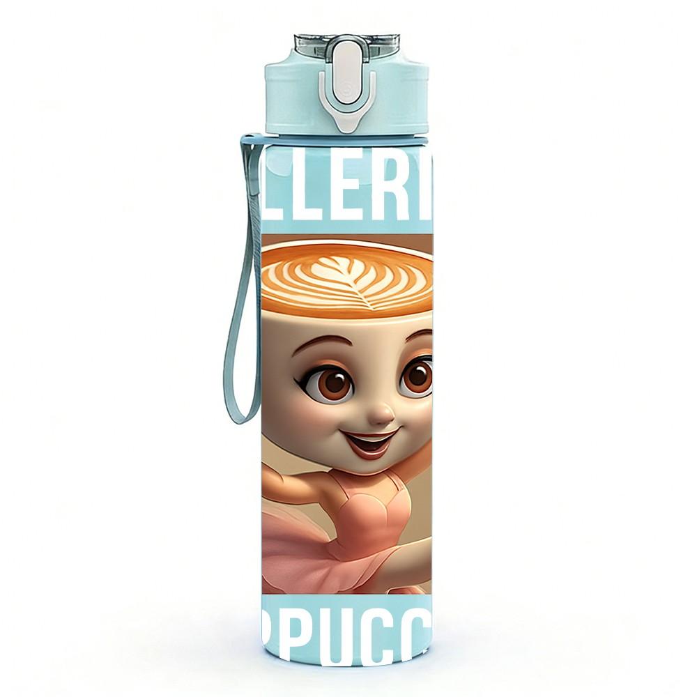 1PC Girl Holding Coffee Mug Portrait Print 750ml Color Plastic Sports Water Bottle Leakproof Flip Straw Lid Suitable for Sports Office Home Use