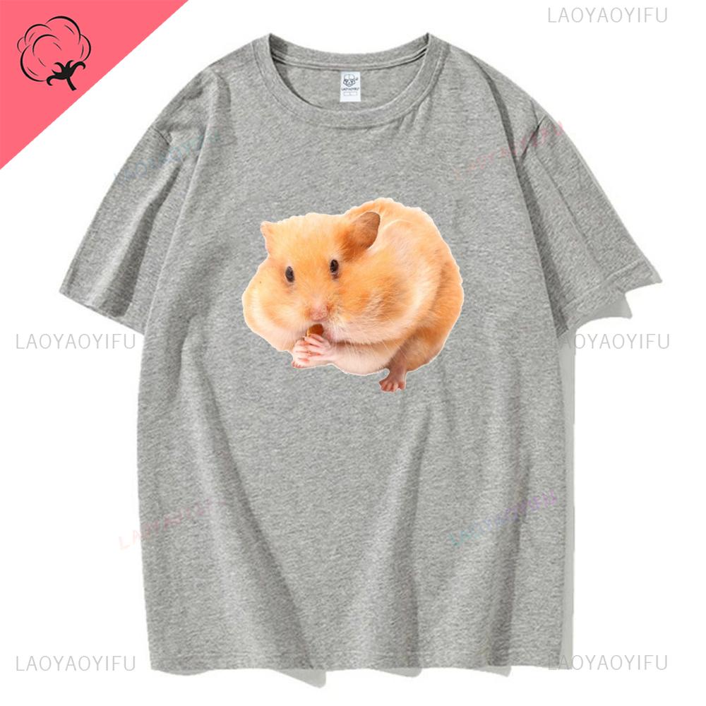 Hamster with A Mouth Full of Food Graphic T Shirts Women Kawaii Funny Cartoon Tshirt Casual High Quality Cotton Unisex Shortsleev