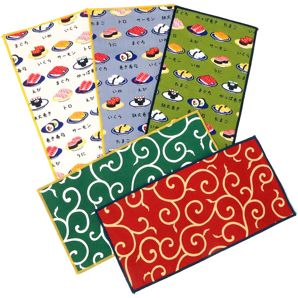 Cluster Japanese Pattern Gauze Handkerchief Made In Soft for Arabesque 5 Half Size X 20 Sushi Pattern Set, Japan, 100% Cotton, Six-Layer Gauze,