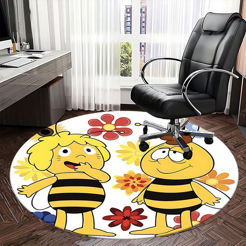 Bee-Themed Chair Mat - Round Carpet for Home Decor