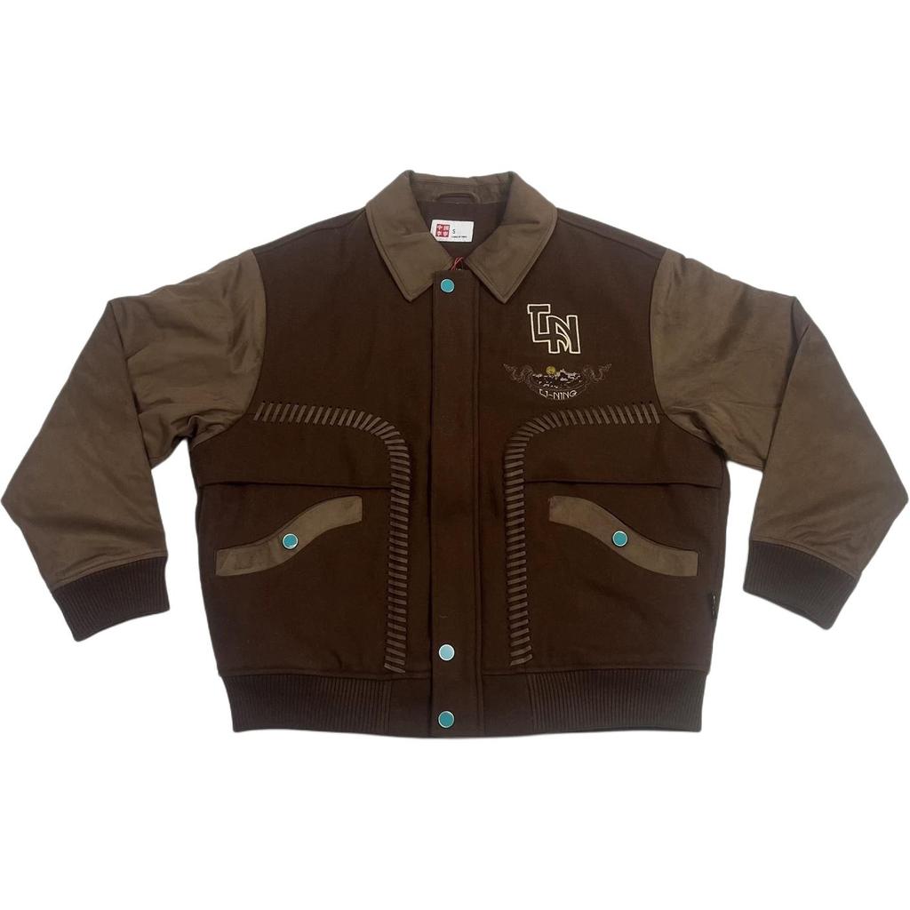 Li-Ning Fashion Series Letter Splicing Single-Breasted Lapel Long Sleeve Cotton Jacket Men jackets Brown AJMT043-1