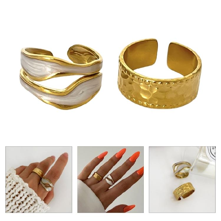 High Quality Alloy Ring With Wrinkle And Hollow Features Enhanced By White Drip Oil For A Sophisticated Touch