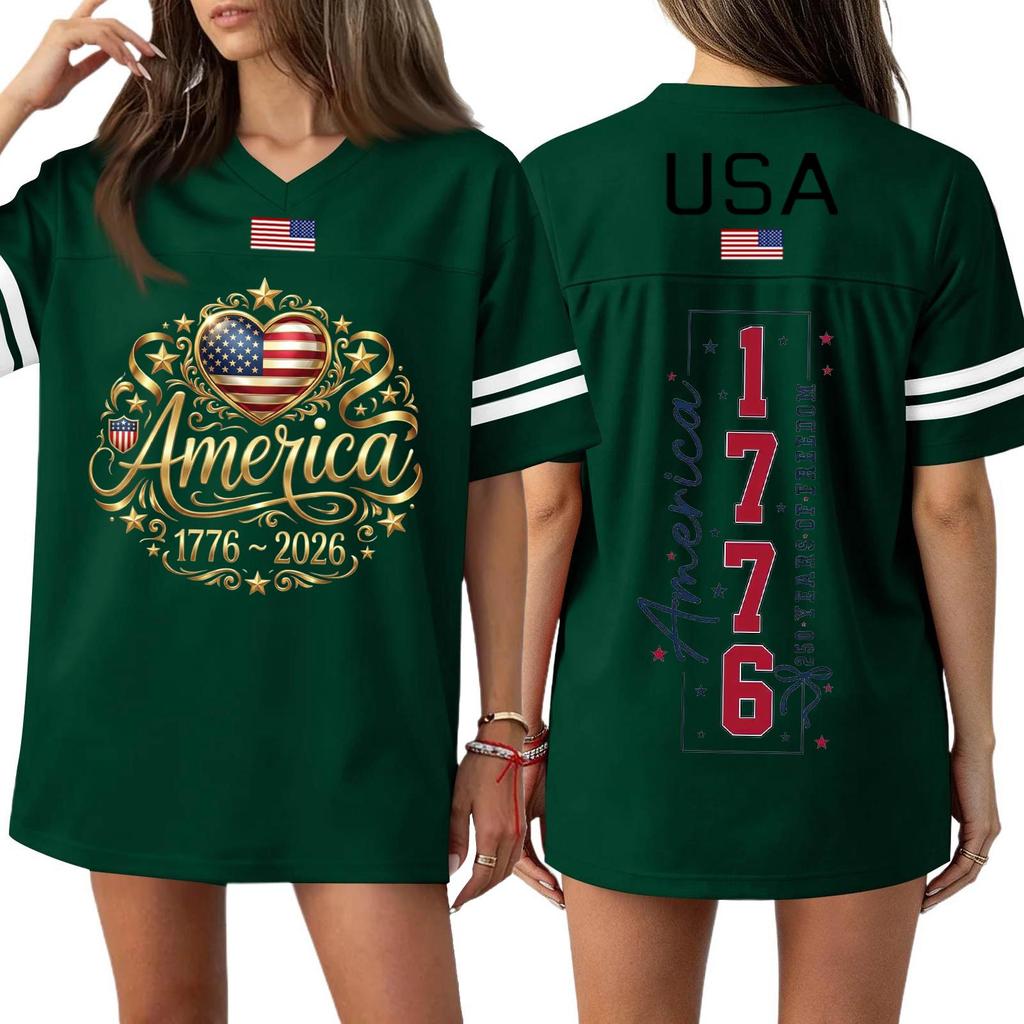 Damen Casual Mode V-Ausschnitt Sport Unabhängigkeitstag Druck Kurzarm Sport T-Shirt Top