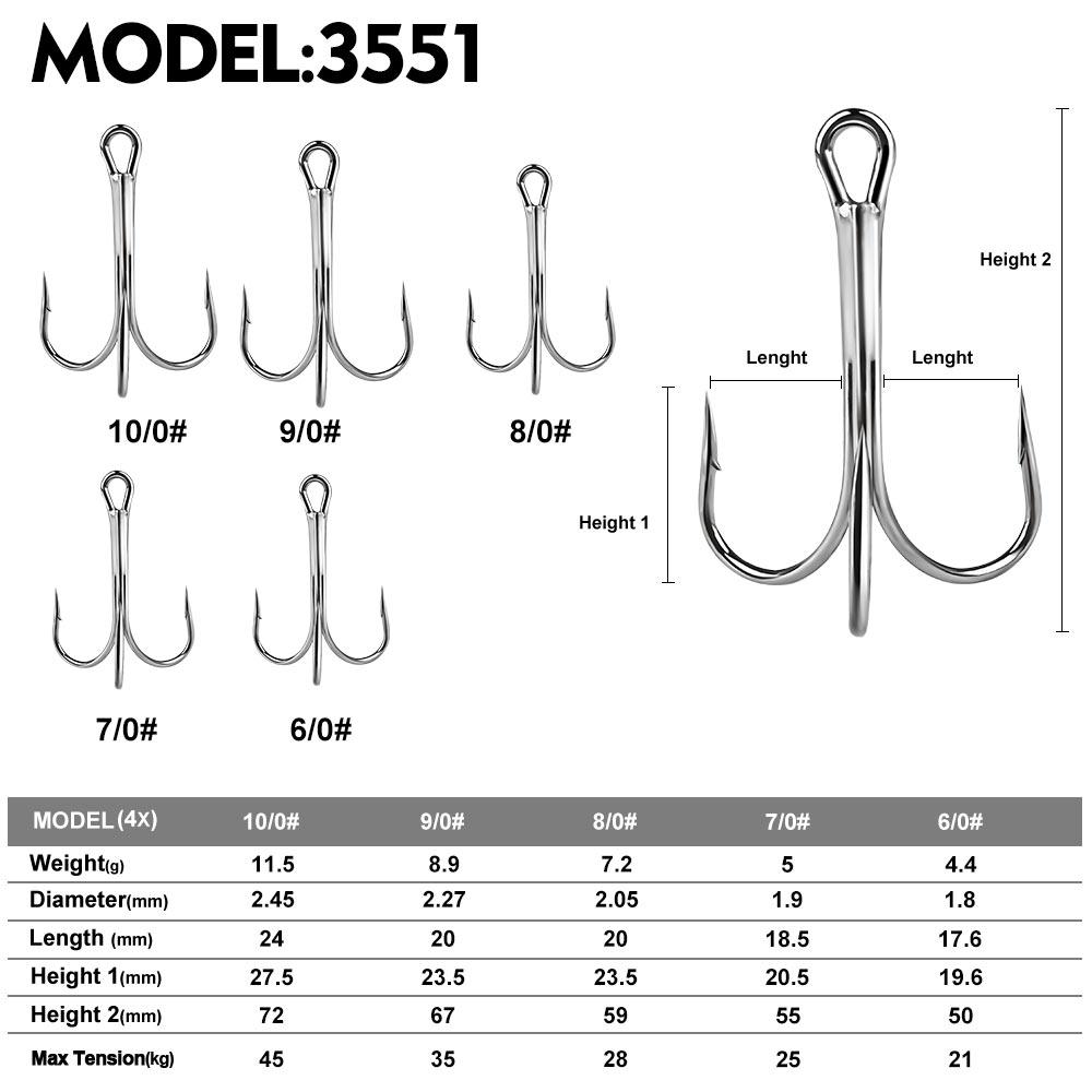 PROBEROS 4X Treble Fishing Hook High Carbon Steel Hook 6/0#-10/0# Fishhooks Fishing Tackle 10pcs/bag