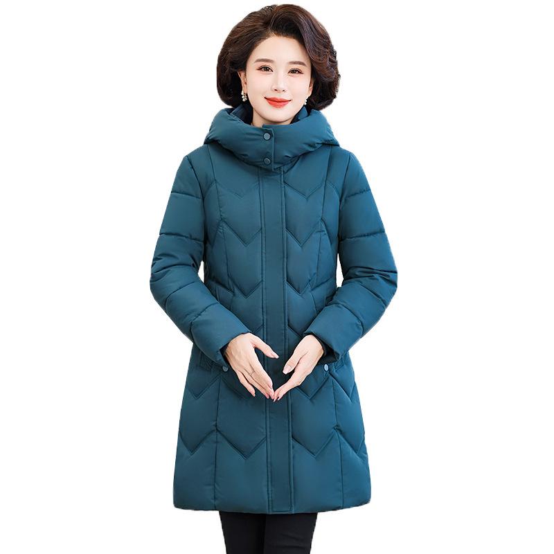 Middle-aged and Elderly Large-size Cotton-padded Clothes for Women's Medium and Long Loose Winter Hooded Down Cotton-padded Jackets