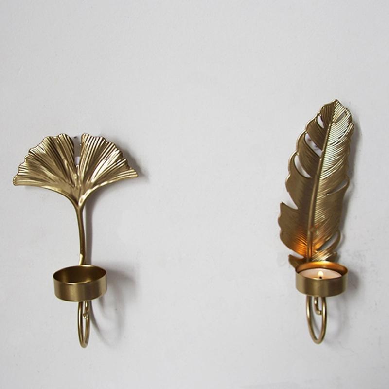 Metal Leaf Candle Holder Candlestick Nordic Style Wall Decoration Metal Leaf Rack in Golden Color for Home & Party Gift