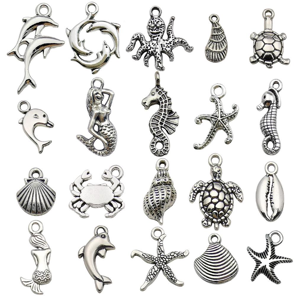 Mix 100-Piece Starfish, Turtle, Seahorse, Dolphin Pendant Set for DIY Jewelry - Bracelets, Necklaces, Earrings