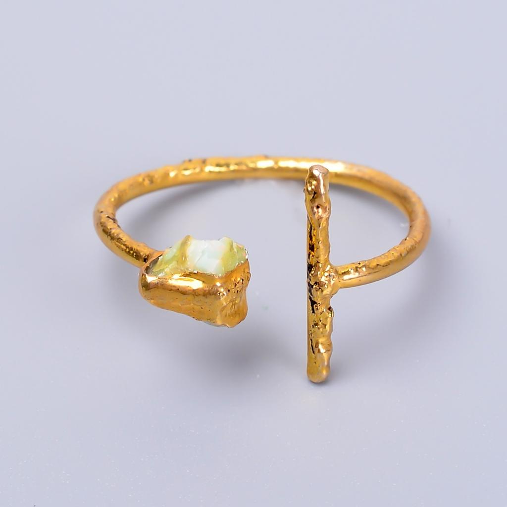 Ethiopian Opal Stone Gold Plated New Electroformed Elegant Eternity Ring Jewelry V-61