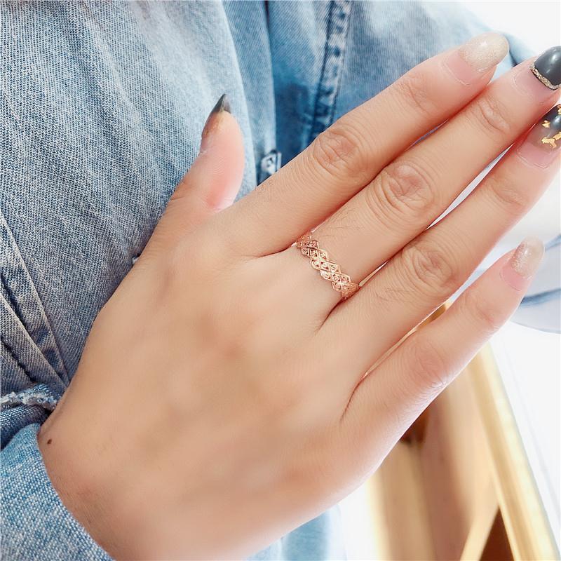 Purple Gold Shiny Double-Row Rhombus Ring, Fashionable Rose Gold-Plated Micro-Zircon Ring.
