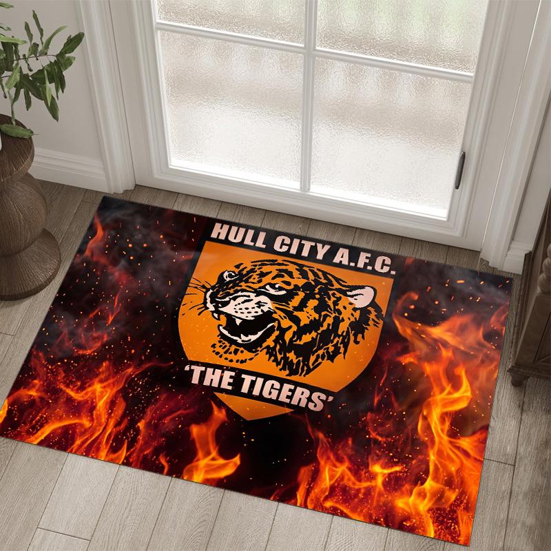 Hull City Football Design Crystal Velvet Carpet Cozy Non?Slip Printed Rug For Bedroom Living Room Entrance
