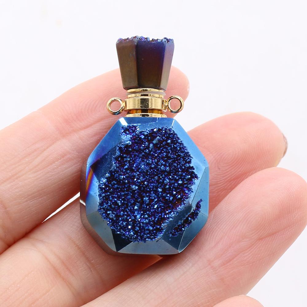 Buy Natural Stone Perfume Bottle Necklace Pendant Blue Plated