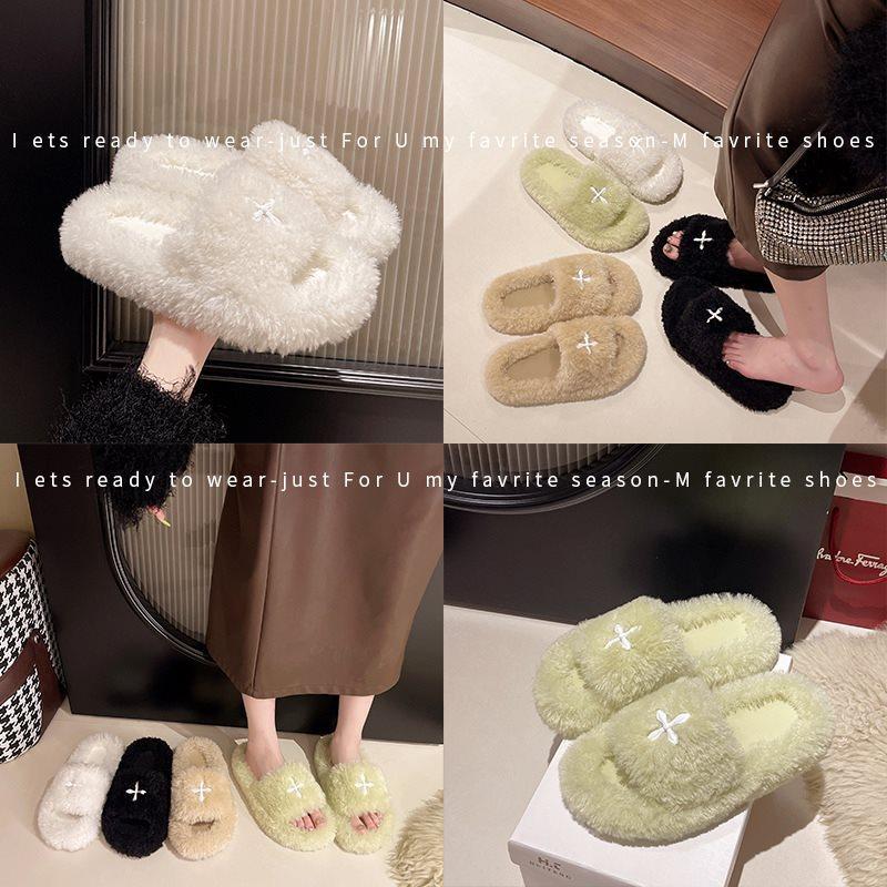 Super fire non-slip trawl thick bottom new red cotton home autumn and winter fluffy slippers women's outer wear ins tide 2025