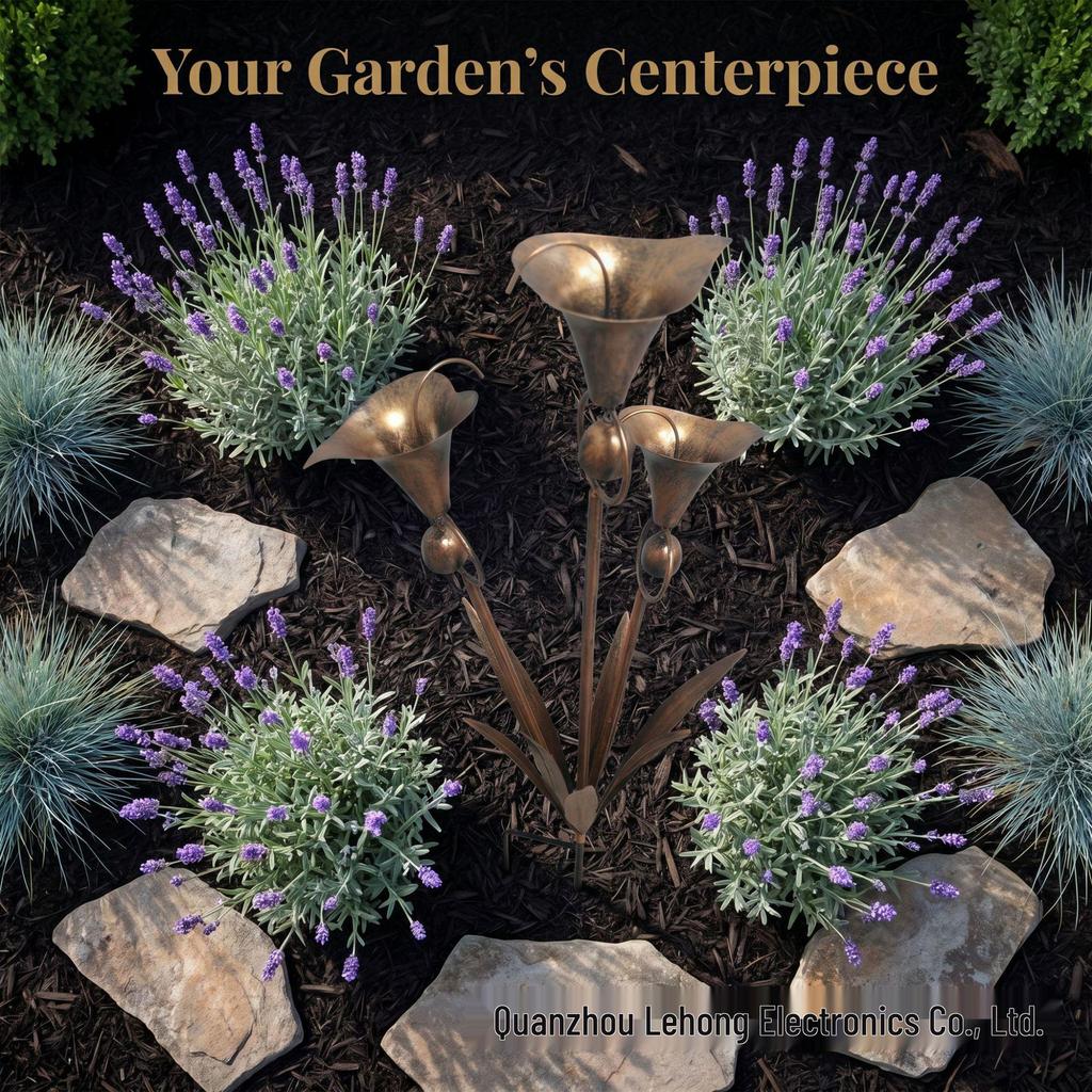 Copper Calla Lily Garden Stake with Rotating Bell