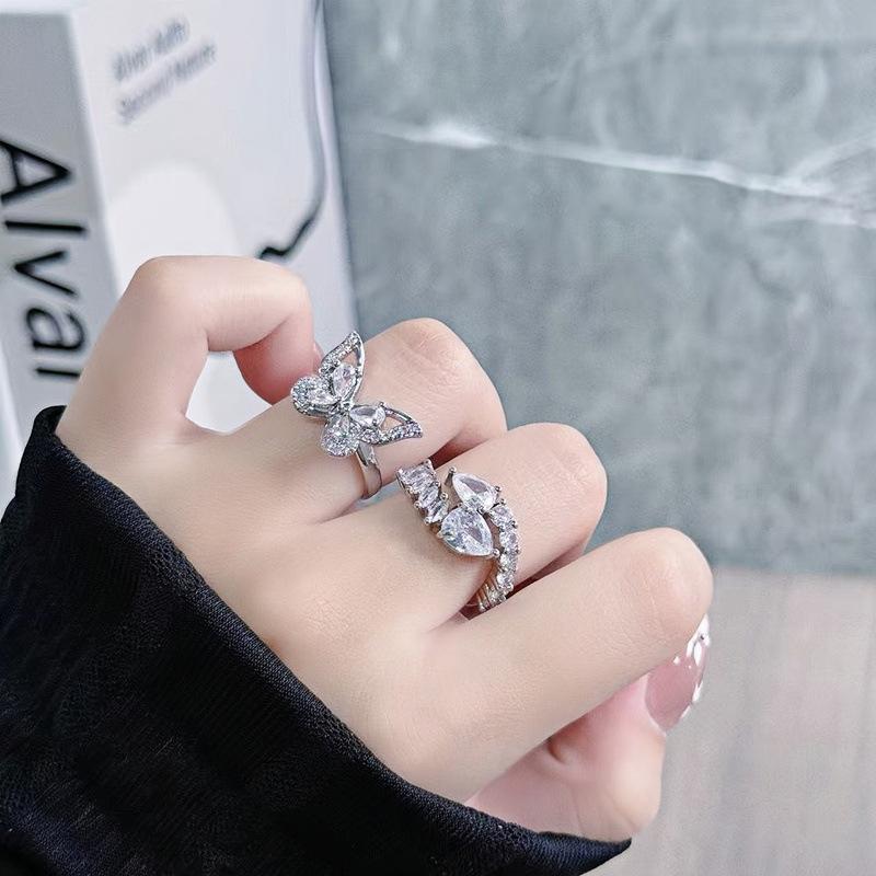 Niche High-End Flash Diamond Sweet Zircon Super Fairy Open Ring Temperament Fashionable Index Finger Ring Woman
