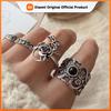 925 Sterling Silver Rings For Women Geometric Fine Jewelry Finger Adjustable Vintage Flower Stone Ring For Party Birthday Gift