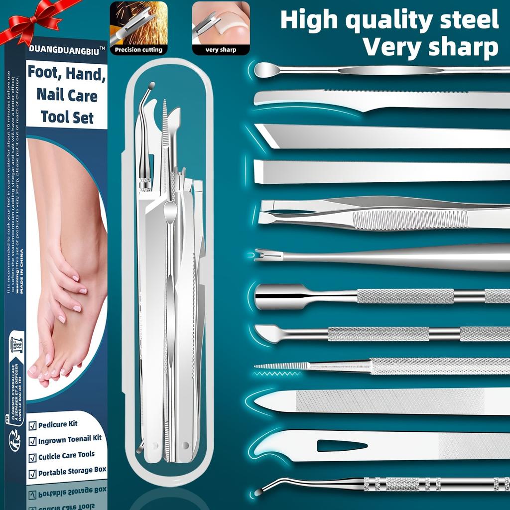 10-Piece Stainless Steel Ingrown Toenail Clipper Set, Odorless Foot Care Manicure Kit, Halloween Gift