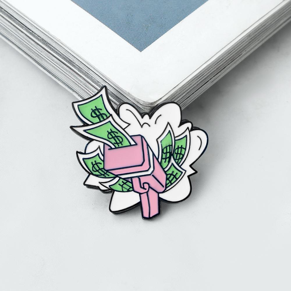 

Cute Banknote Wallet Enamel Pin Cartoon Good Wish A LOT OF MONEY Brooches Decorative Clothes and Hats Accessories Gifts for Kids
