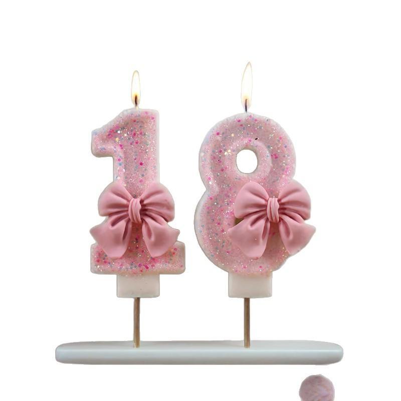 Pink Glitter Number Birthday Candles With Sweet Bow Decor Perfect For Girls Birthday Parties Baby Shower Celebrations