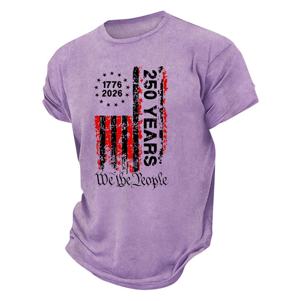 Men's Round Neck Printed T-Shirt Casual Sports Short-Sleeve Top