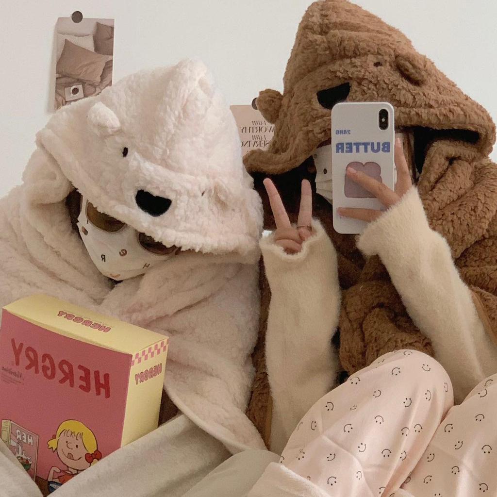 2024 Cute Cartoon Bear Hooded Shawl Blanket - Cozy and Thick for Women