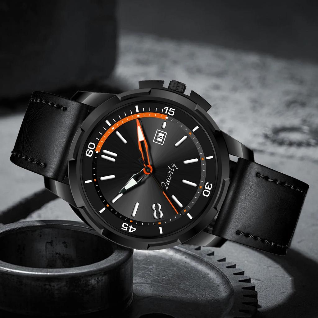 Military Leather Watch Dial Quartz Movement Business Casual Outdoor Sports Wristwatch
