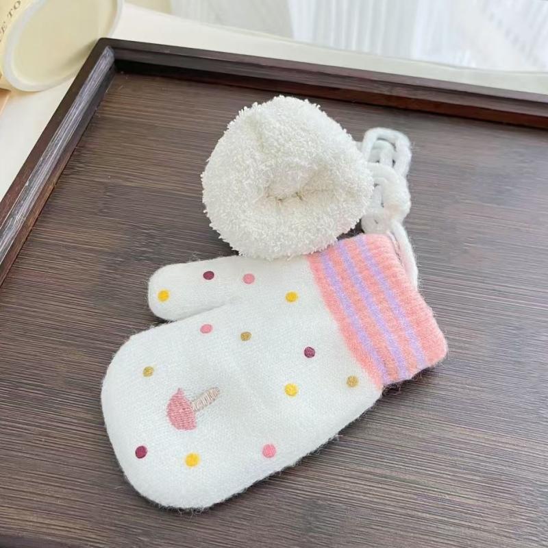 Baby Girls Cute Colors Cartoon Bow Plush Thickened Warm Gloves Children Soft Outdoor Windproof Warm Gloves Kids Gloves