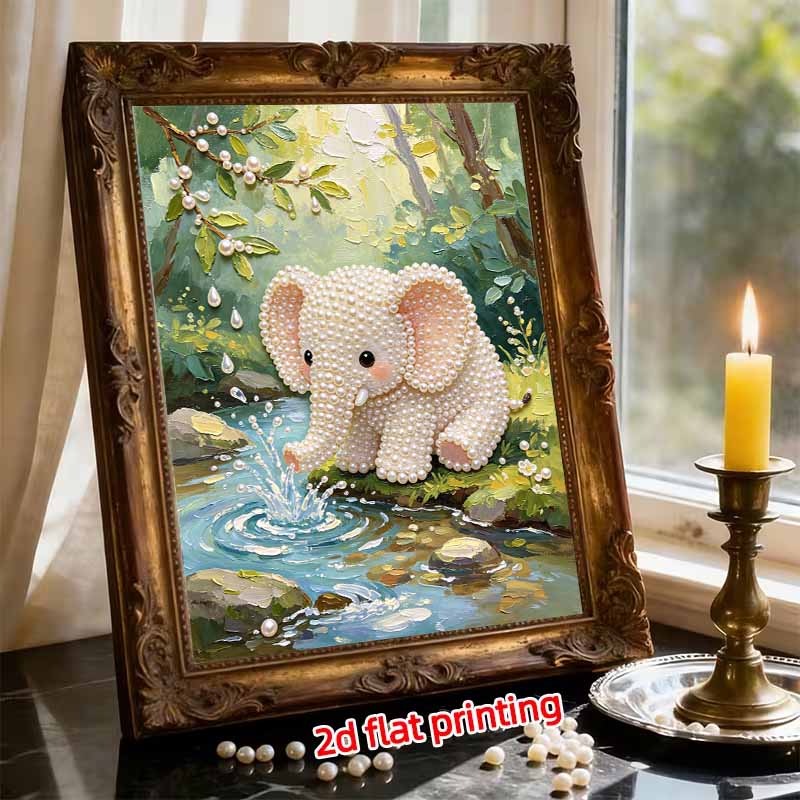 Frameless DIY Pearl Bead Painting Kit Cute Elephant Pattern Creative Relaxing Craft Canvas Home Decor Adult Gift for Kids