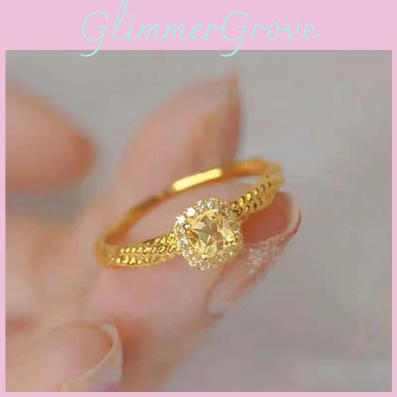 Minimalist Stylish And Open Design Square Sugar Yellow Crystal Ring For Women Gold Jewelry