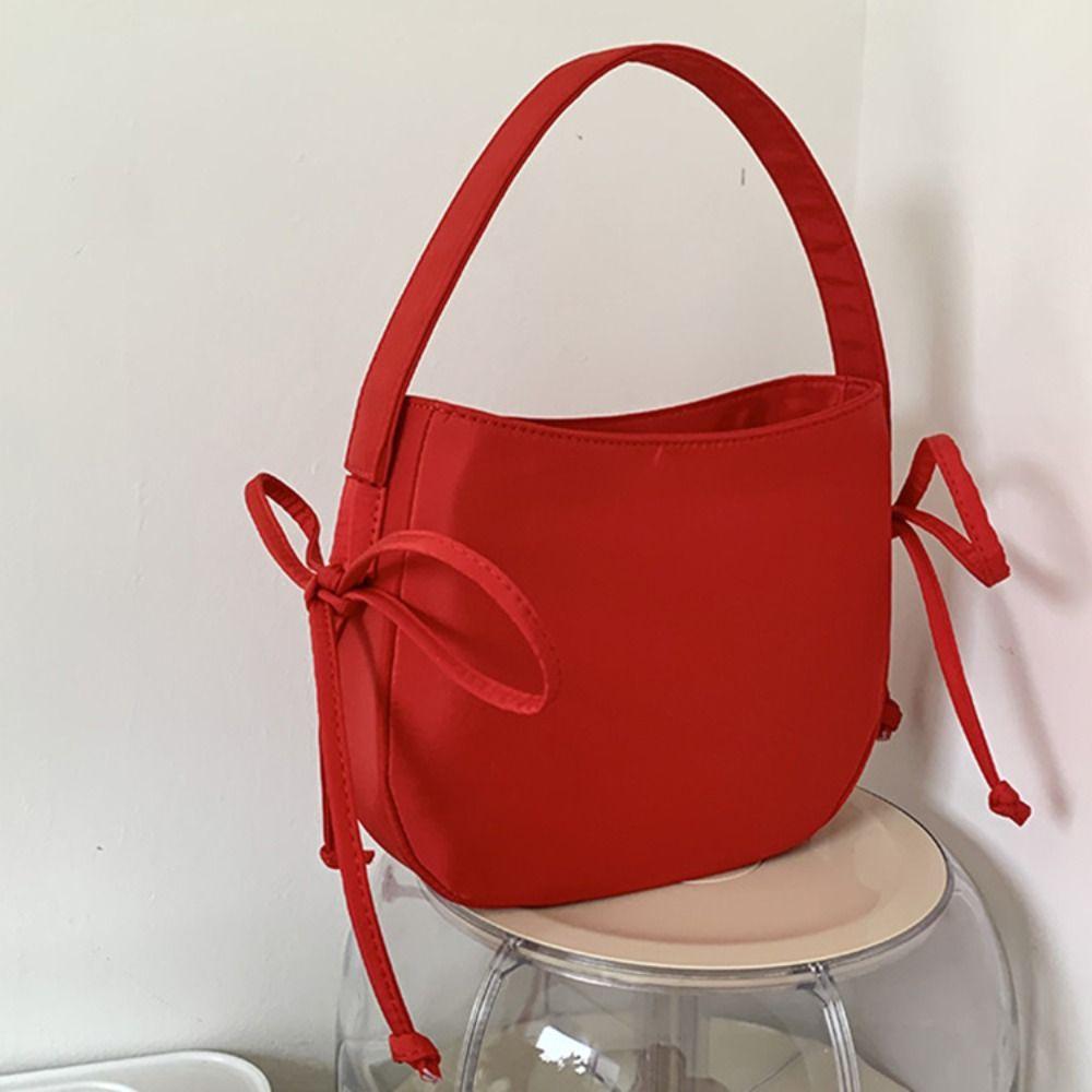 

Красная сумка для подмышек с бантом для девочек, нейлоновая сумка в балетном стиле, модная седельная сумка