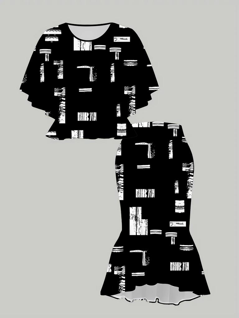 3D Geometry Printed Classical Totem Women's Print, Fashionable Large-sized, Elegant, Versatile for All Seasons. T-shirt, Skirt and Set